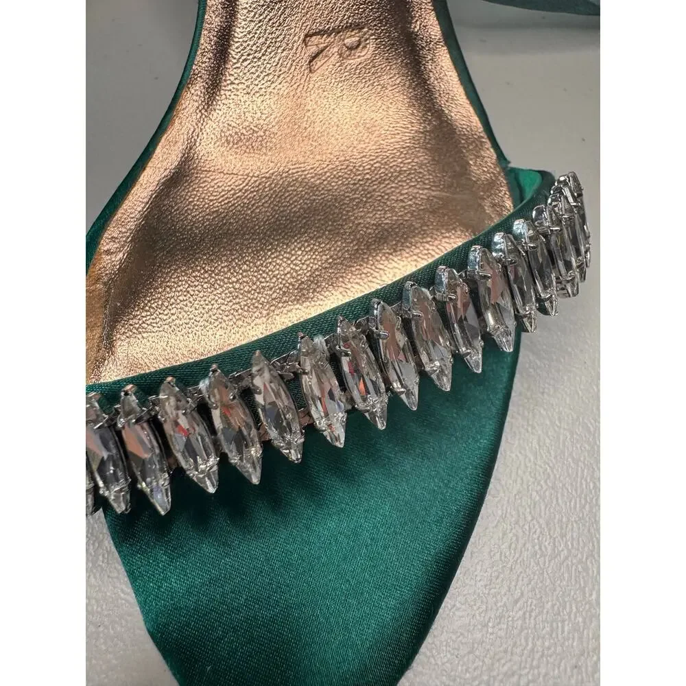 Ted Baker London Green Satin Rhinestone Ankle Tie Heels US 9 EU 39.5
